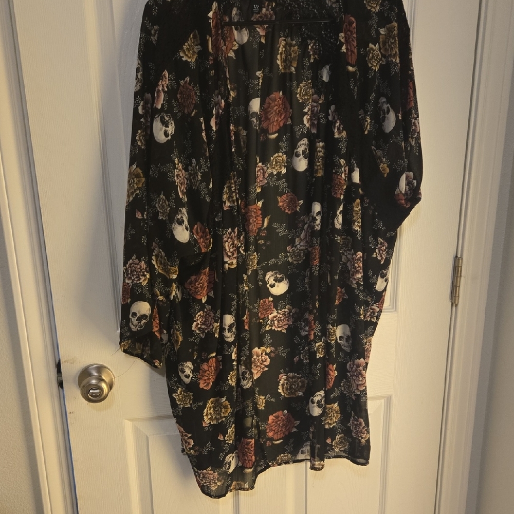Torrid Black Multicolor Floral Skull Tunic
